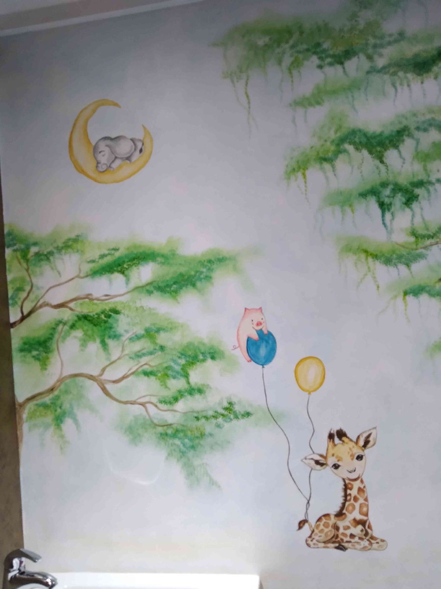 Fresque artistique chambre enfant réalisée à la main